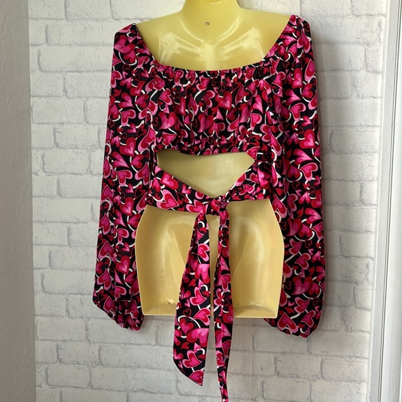 Madden NYC Heart Cropped Tie Back Shirt Size L Cute NWT - Picture 9 of 13